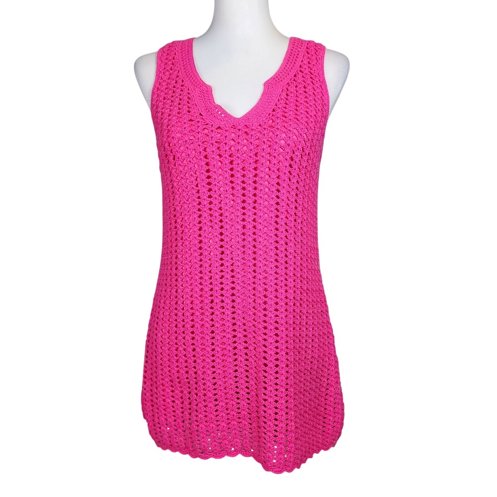 NY Collection Crochet Sweater Top Womens Large Pink Cotton Casual Boho Festival
